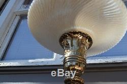 VINTAGE TORCHIERE ART DECO FLUTE EMBOSSED GLASS LAMP SHADE 16 Diameter GLOBE
