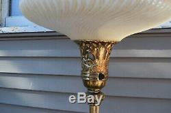 VINTAGE TORCHIERE ART DECO FLUTE EMBOSSED GLASS LAMP SHADE 16 Diameter GLOBE