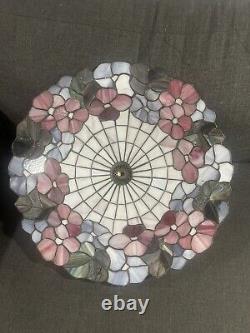 VINTAGE Tiffany Style Stained Glass Lamp Shade Floral Roses 19 In Diameter 6H