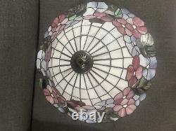 VINTAGE Tiffany Style Stained Glass Lamp Shade Floral Roses 19 In Diameter 6H