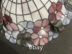 VINTAGE Tiffany Style Stained Glass Lamp Shade Floral Roses 19 In Diameter 6H