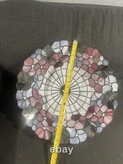 VINTAGE Tiffany Style Stained Glass Lamp Shade Floral Roses 19 In Diameter 6H