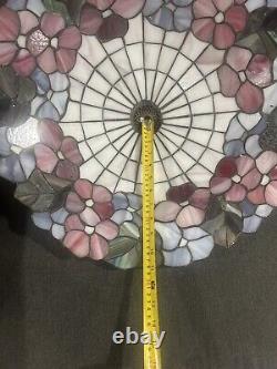 VINTAGE Tiffany Style Stained Glass Lamp Shade Floral Roses 19 In Diameter 6H