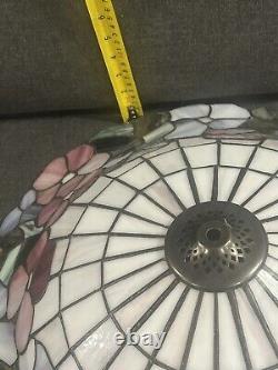 VINTAGE Tiffany Style Stained Glass Lamp Shade Floral Roses 19 In Diameter 6H