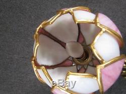 VINTAGE signed HANDEL LILY PAD LAMP with LEADED PANEL SHADES, UNUSUAL DESIGN