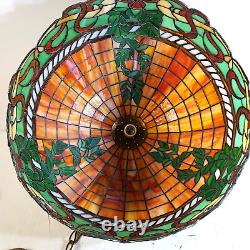 VTG 19 Tiffany Style Hanging Lamp Shade Stained Glass Lead Signed by Russ works