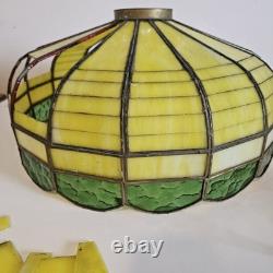 VTG 1920's Arts & Crafts Leaded Slag Glass Shade PROJECT Piece Yellow Green 20