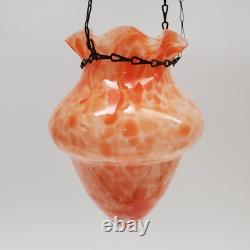 VTG 1930s Art Deco Spatter Glass Hanging Lamp Shade Orange White Acorn Pendant