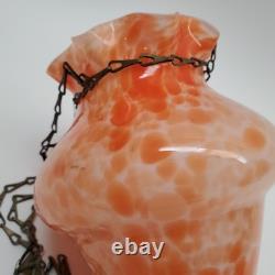VTG 1930s Art Deco Spatter Glass Hanging Lamp Shade Orange White Acorn Pendant