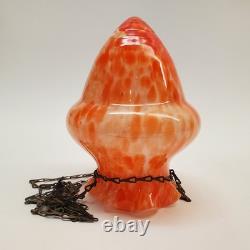 VTG 1930s Art Deco Spatter Glass Hanging Lamp Shade Orange White Acorn Pendant