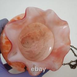 VTG 1930s Art Deco Spatter Glass Hanging Lamp Shade Orange White Acorn Pendant