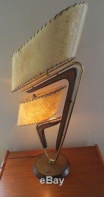 VTG. 1950's MAJESTIC Z TABLE LAMP ORIGINAL FIBERGLASS SHADES MCM 35 FAB