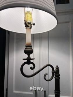 VTG 1950s MCM Solid Brass 52 Floor Lamp with Swing Arm & Original Bell Shade