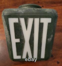 VTG 30s 40s GREEN Glass EXIT Ceiling Mounted Globe Wedge Shade Sign MCM Retro