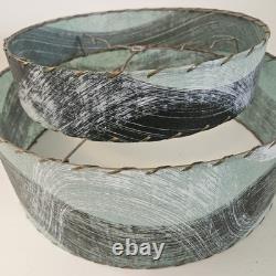 VTG 50's MCM Fiberglass Atomic Lamp Shade Double Two Tier Teal Swirl Pattern 17