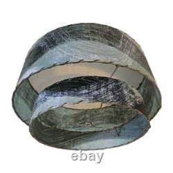 VTG 50's MCM Fiberglass Atomic Lamp Shade Double Two Tier Teal Swirl Pattern 17