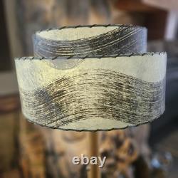 VTG 50's MCM Fiberglass Atomic Lamp Shade Double Two Tier Teal Swirl Pattern 17