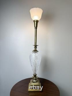 VTG 50s Hollywood Regency Crystal Brass Touchiere Table Lamp NHLC Shade 38 TALL
