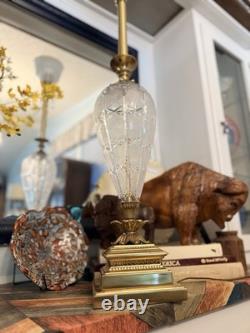 VTG 50s Hollywood Regency Crystal Brass Touchiere Table Lamp NHLC Shade 38 TALL