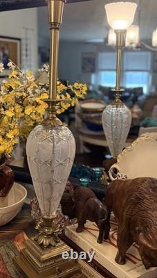 VTG 50s Hollywood Regency Crystal Brass Touchiere Table Lamp NHLC Shade 38 TALL