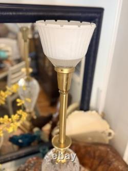VTG 50s Hollywood Regency Crystal Brass Touchiere Table Lamp NHLC Shade 38 TALL