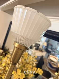 VTG 50s Hollywood Regency Crystal Brass Touchiere Table Lamp NHLC Shade 38 TALL