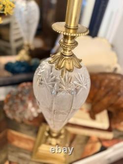 VTG 50s Hollywood Regency Crystal Brass Touchiere Table Lamp NHLC Shade 38 TALL