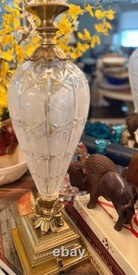 VTG 50s Hollywood Regency Crystal Brass Touchiere Table Lamp NHLC Shade 38 TALL