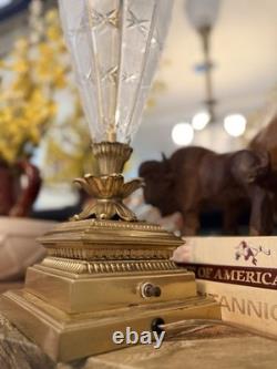 VTG 50s Hollywood Regency Crystal Brass Touchiere Table Lamp NHLC Shade 38 TALL