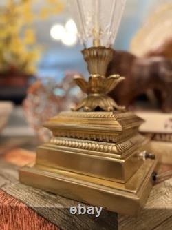 VTG 50s Hollywood Regency Crystal Brass Touchiere Table Lamp NHLC Shade 38 TALL