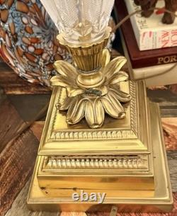 VTG 50s Hollywood Regency Crystal Brass Touchiere Table Lamp NHLC Shade 38 TALL