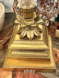 VTG 50s Hollywood Regency Crystal Brass Touchiere Table Lamp NHLC Shade 38 TALL