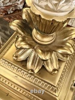 VTG 50s Hollywood Regency Crystal Brass Touchiere Table Lamp NHLC Shade 38 TALL