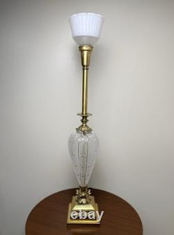 VTG 50s Hollywood Regency Crystal Brass Touchiere Table Lamp NHLC Shade 38 TALL
