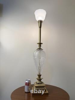 VTG 50s Hollywood Regency Crystal Brass Touchiere Table Lamp NHLC Shade 38 TALL