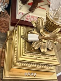 VTG 50s Hollywood Regency Crystal Brass Touchiere Table Lamp NHLC Shade 38 TALL
