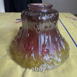 VTG 70s Cranberry Amber Carnival Glass Lamp Shade Tree Bark 3 Fitter 9.5 Wide