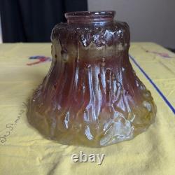VTG 70s Cranberry Amber Carnival Glass Lamp Shade Tree Bark 3 Fitter 9.5 Wide