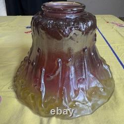 VTG 70s Cranberry Amber Carnival Glass Lamp Shade Tree Bark 3 Fitter 9.5 Wide