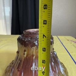 VTG 70s Cranberry Amber Carnival Glass Lamp Shade Tree Bark 3 Fitter 9.5 Wide