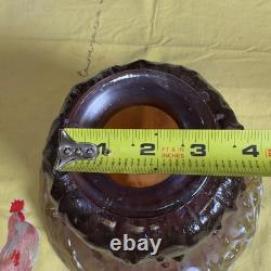 VTG 70s Cranberry Amber Carnival Glass Lamp Shade Tree Bark 3 Fitter 9.5 Wide