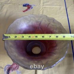 VTG 70s Cranberry Amber Carnival Glass Lamp Shade Tree Bark 3 Fitter 9.5 Wide