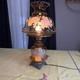 Vtg 70s Plymouth Harlee Amber Glass Hurricane Lamp Frosted Rose Floral 3-way 25