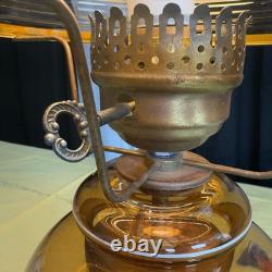 VTG 70s Plymouth Harlee Amber Glass Hurricane Lamp Frosted Rose Floral 3-Way 25