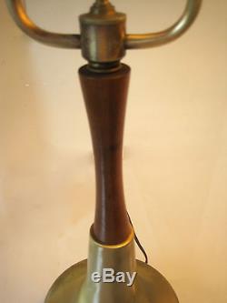 VTG ADJUSTABLE 1950sDOUBLE HAIRPIN TABLE LAMPFIBERGLASS SHADESBRASS/WOODDESK