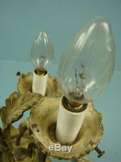 VTG Antique 3 Light Metal Table Lamp Glass Shades Hollywood 1930's WORKS