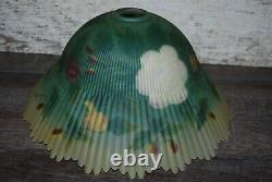 VTG Antique Glass Lamp Shade Reverse Painted fluted edge Rose Floral Replacement