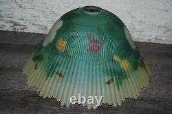 VTG Antique Glass Lamp Shade Reverse Painted fluted edge Rose Floral Replacement