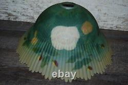 VTG Antique Glass Lamp Shade Reverse Painted fluted edge Rose Floral Replacement