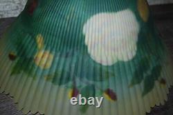 VTG Antique Glass Lamp Shade Reverse Painted fluted edge Rose Floral Replacement